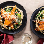 Roasted Sweet Potatoes with Spicy Cashew Sauce & Kraut