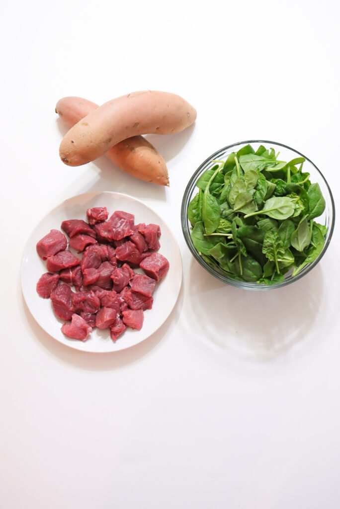 Steak, Spinach, Mashed Sweet Potatoes