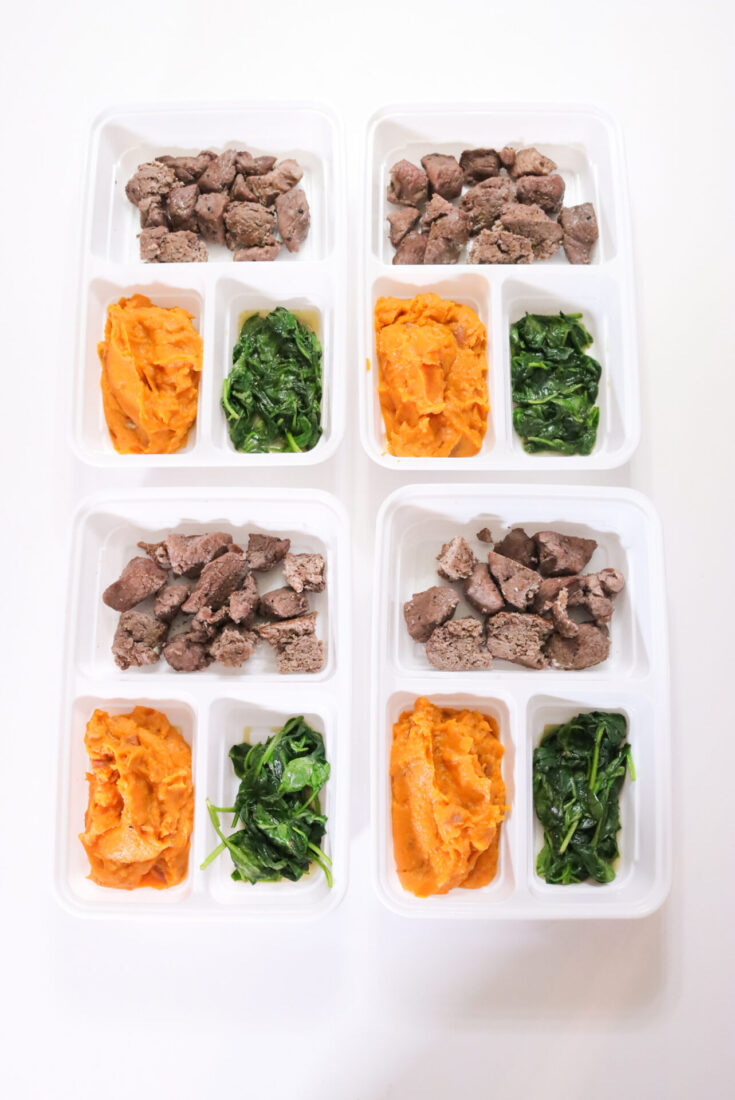 Steak, Spinach, Mashed Sweet Potatoes
