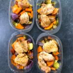 sheet pan dinner meal prep portioned into containers