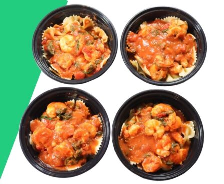 Shrimp Bowtie Pasta in Black Bowls